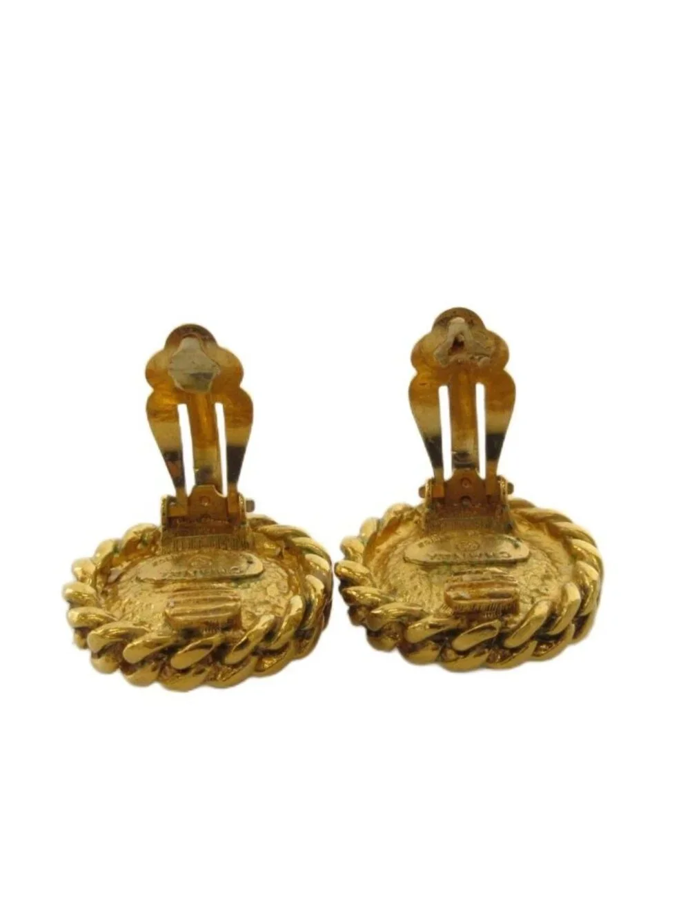 Chanel Vintage Earrings Faux Pearl Gold Color White KH